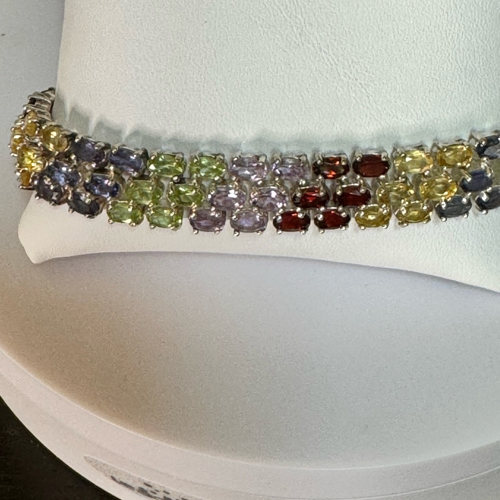 925 Multi Gemstone Triple Row Tennis Bracelet - Picture 6 of 9
